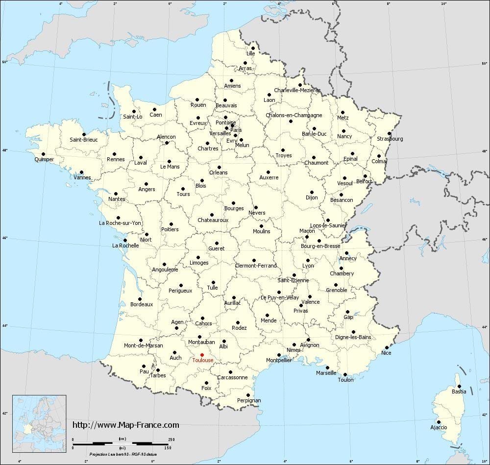 harta franței arată Toulouse