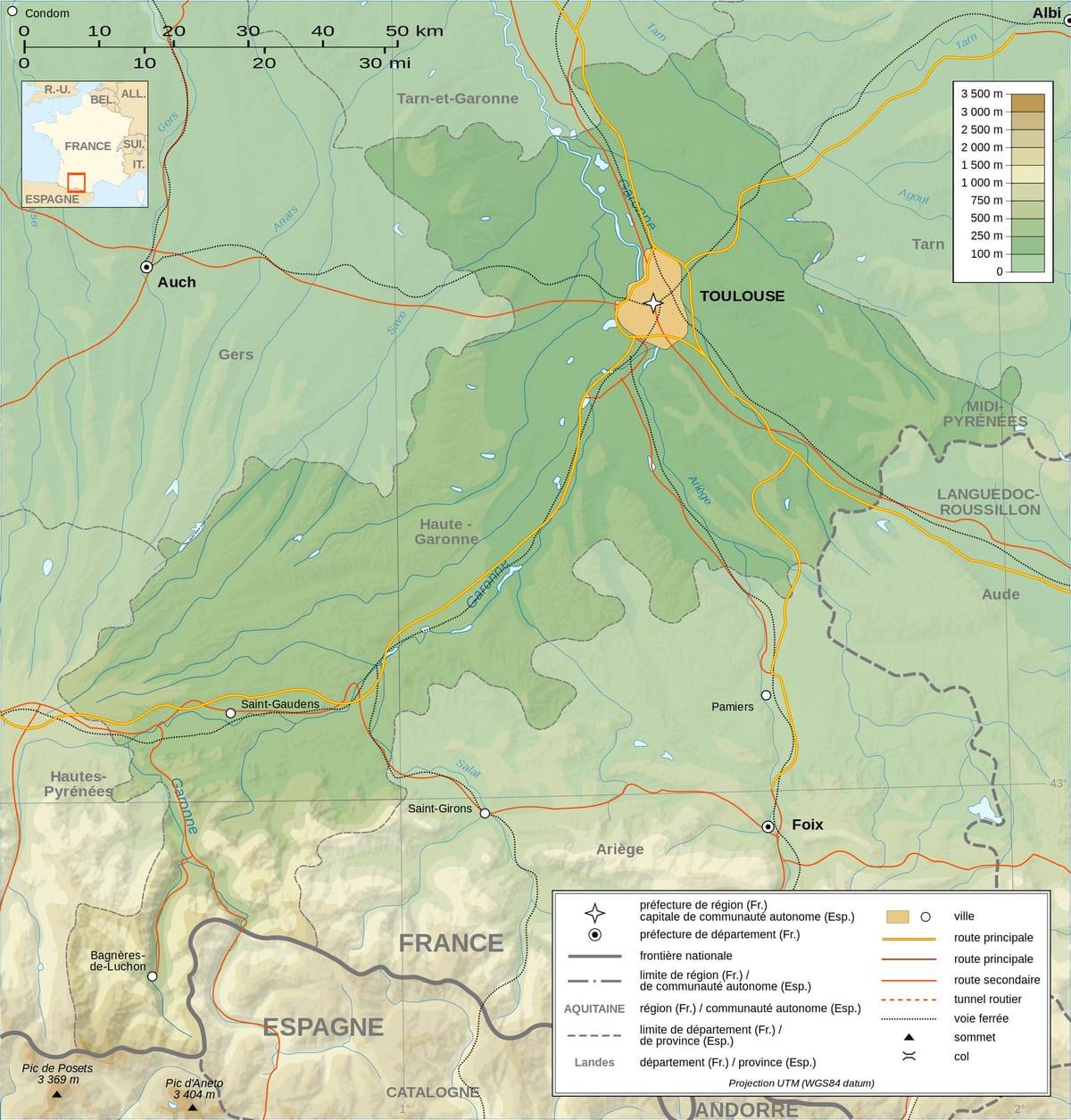 hartă topografică din Toulouse
