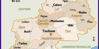Harta de Toulouse și zona înconjurătoare